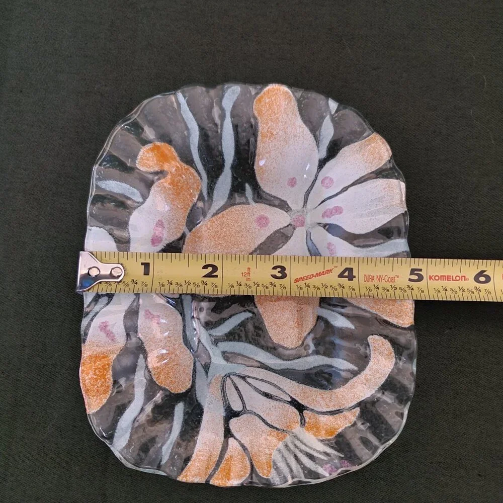 Fused Glass Trinket Dish Floral Art Glass Soap Dish